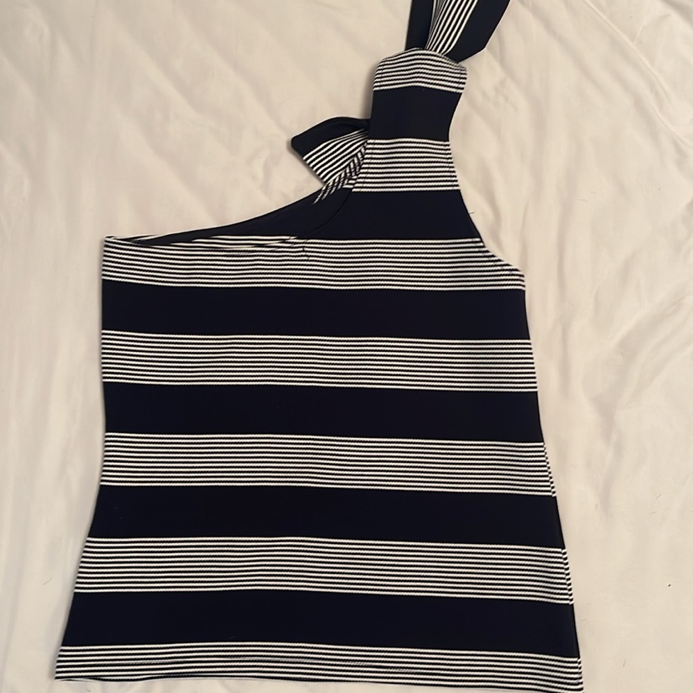 Bishop + Young One-Shoulder Tie Tank Navy Stripe from Anthropologie - Picture 8 of 10